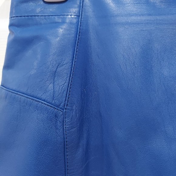Vintage Cobalt Blue Wilsons Leather CHIA Pencil Skirt Midi Size 10 / 26in Waist - Picture 2 of 10
